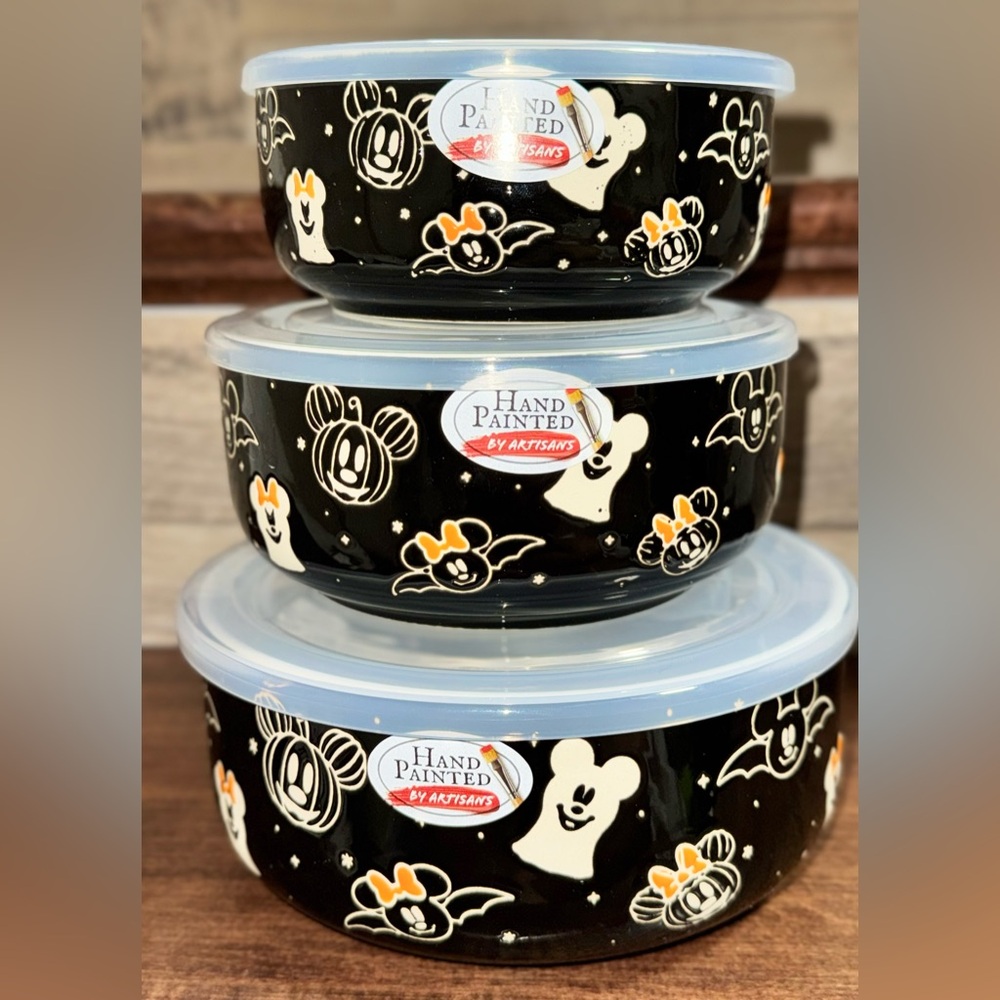 Super Cute 🥰 Disney Mickey & Minnie Halloween Set Ceramic Storage Hand Painted